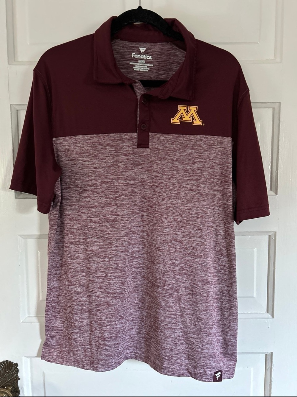 Fanatics Minnesota Golden Gophers Men’s Maroon Heather Polo Shirt. Size Large